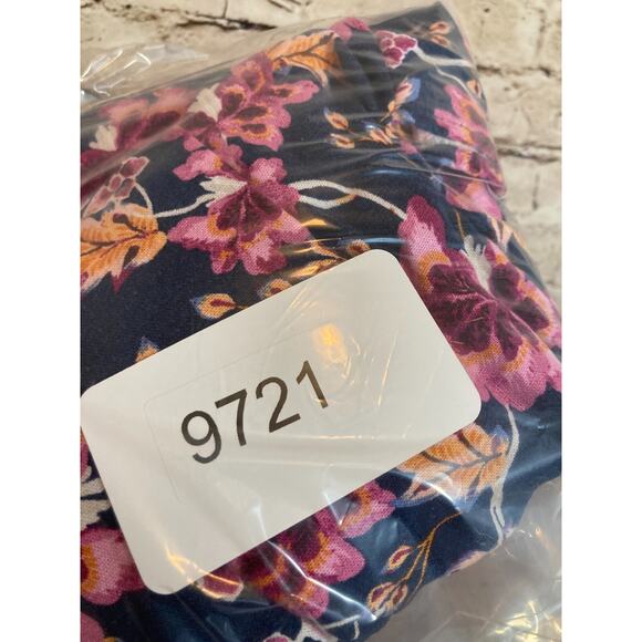 Old Navy Linen Midi Dress Womens Medium Navy & Purple Floral Babydoll Tiered - Picture 12 of 15